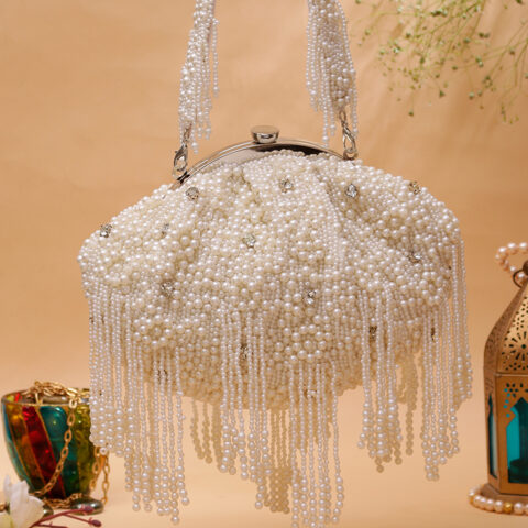 Luxury Pearl-Studded Dome Handbag – Bridal & Festive Statement Clutch