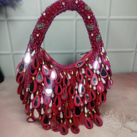 Crimson Teardrop Embellished Designer Handbag – Statement Wedding & Party Bag