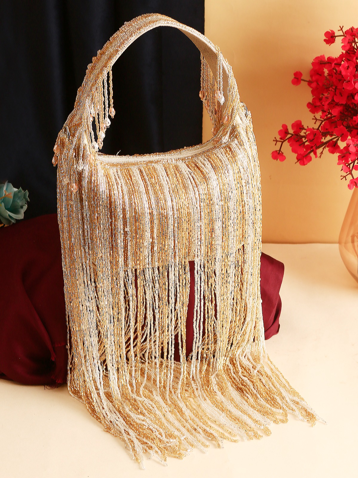 Golden Fringe Beaded Party Bag – Luxury Wedding & Cocktail Handbag