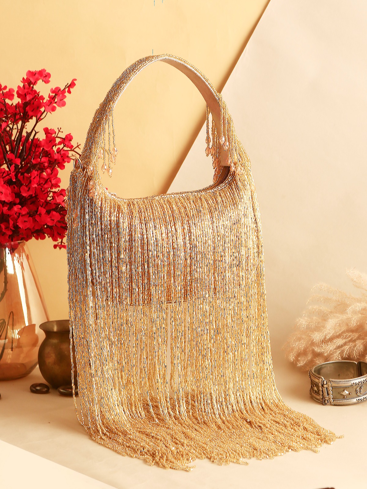 Golden Fringe Beaded Party Bag – Luxury Wedding & Cocktail Handbag - Image 2