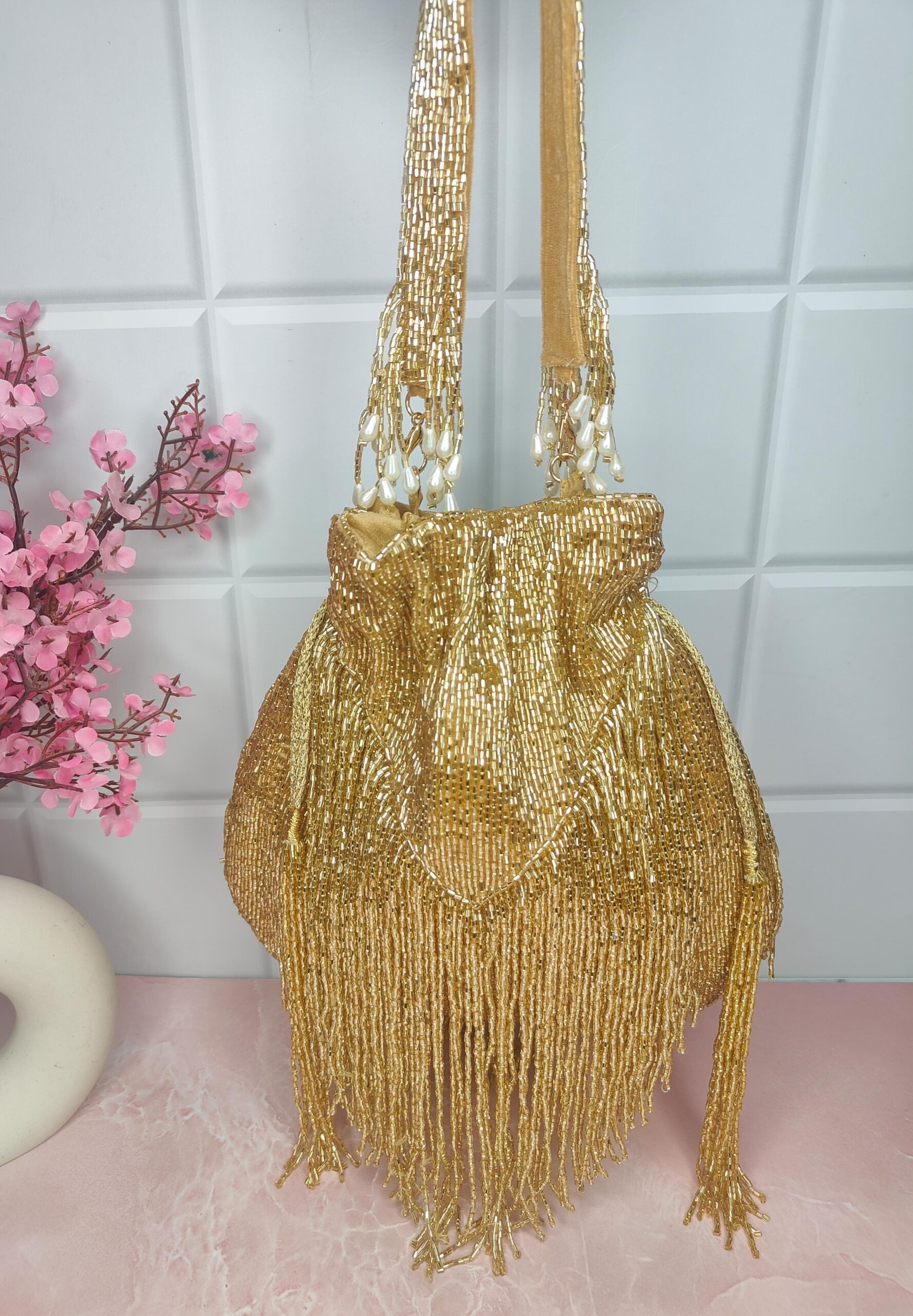 Golden Glam Fringe Potli