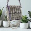Purple Pearl & Bead Embroidered Box Bag – Festive & Party Handbag