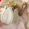 Lotus Design Pearl & Bead Embroidered Potli Bag – Wedding & Festive Clutch