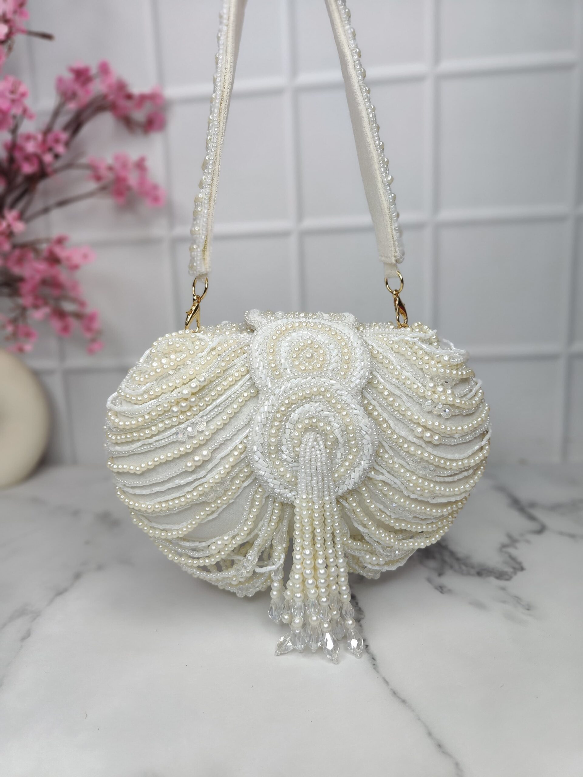 Beaded Dome Clutch Bag – Luxury Bridal & Party Sling Handbag - Image 4
