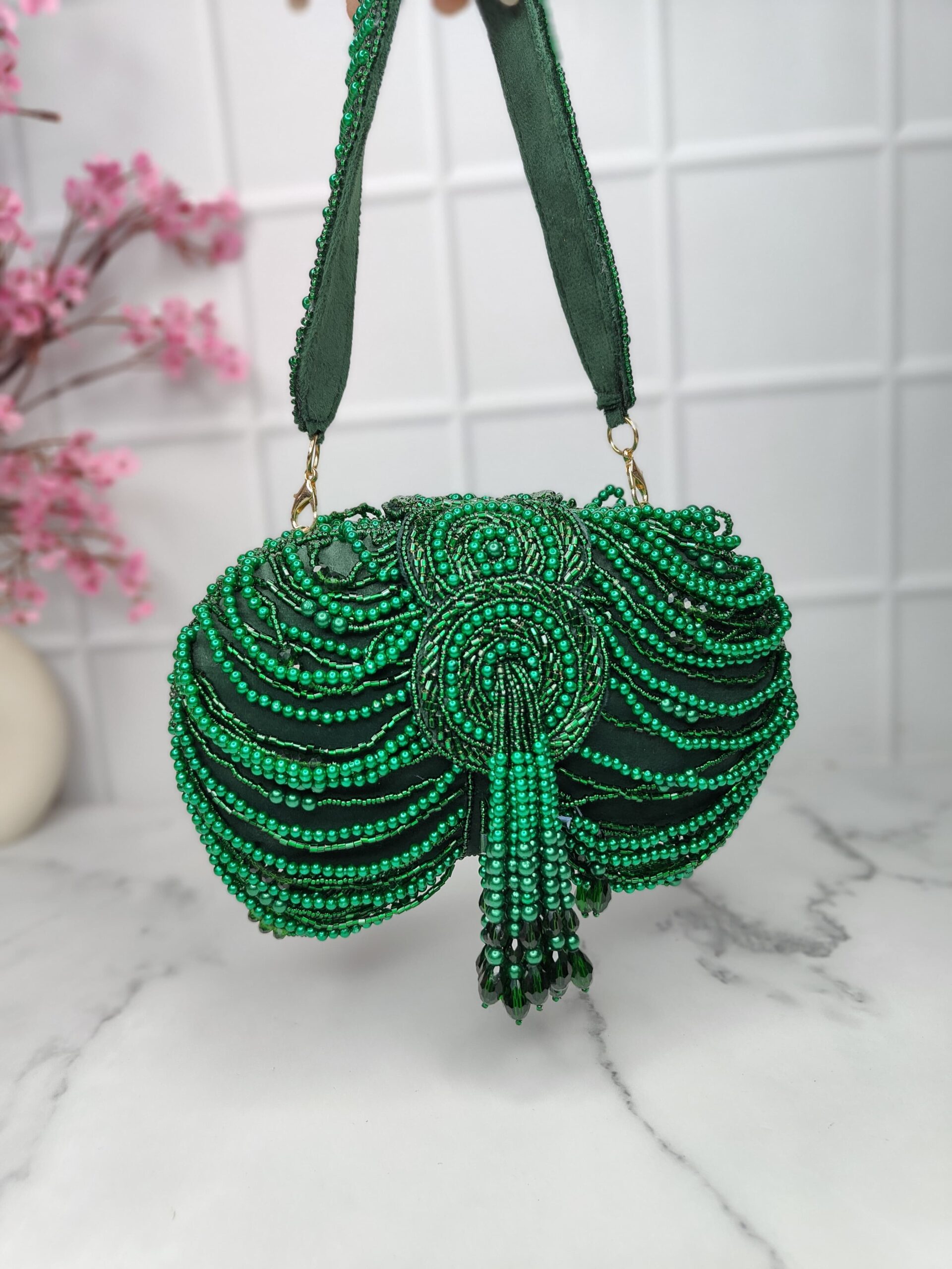 Beaded Dome Clutch Bag – Luxury Bridal & Party Sling Handbag - Image 3