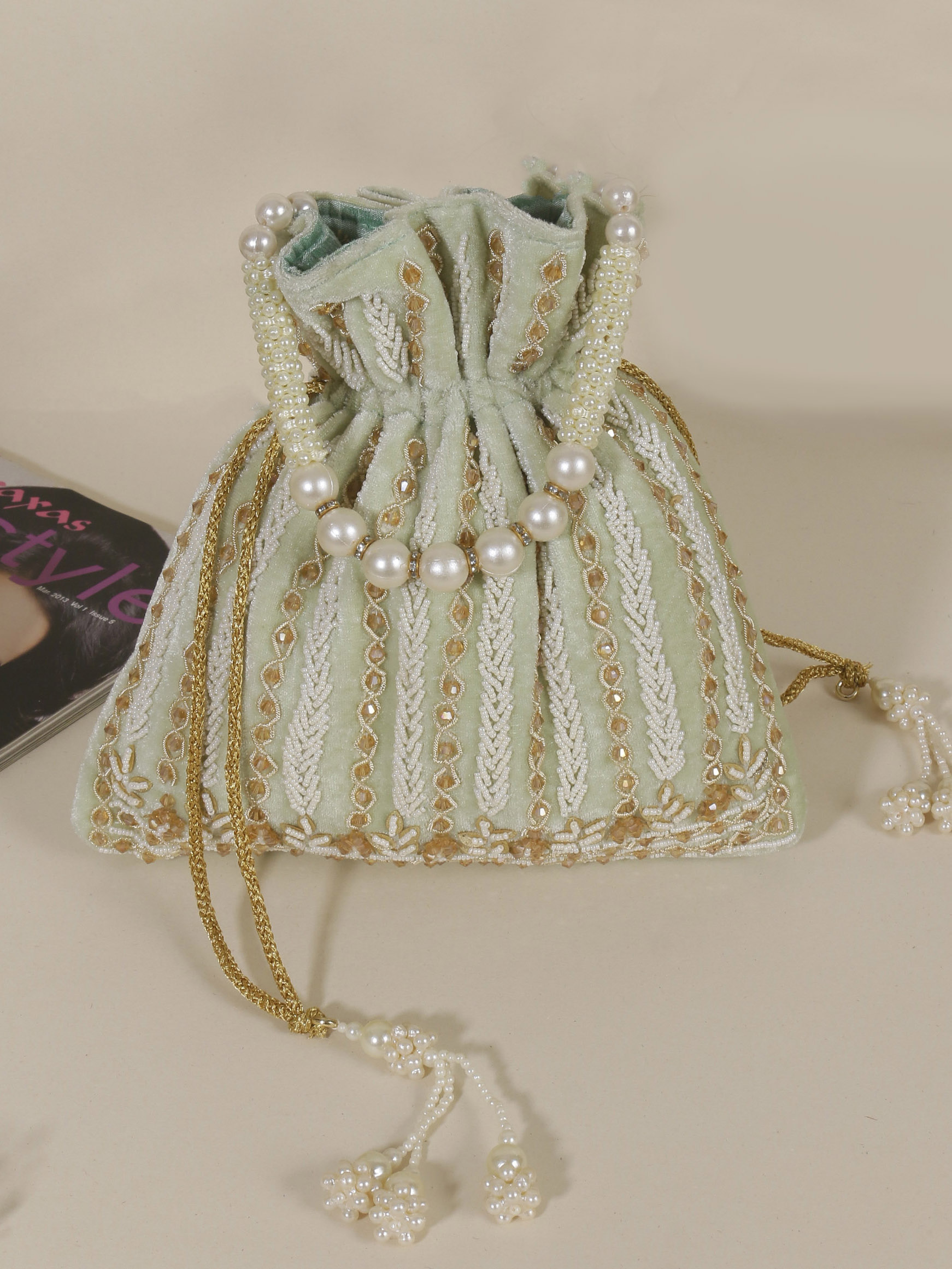 ✨ Ivory Lace Pearl Potli Bag ✨ - Image 2