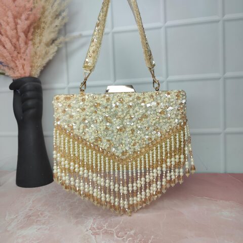 ✨ Golden Glam Sequin & Pearl Clutch ✨