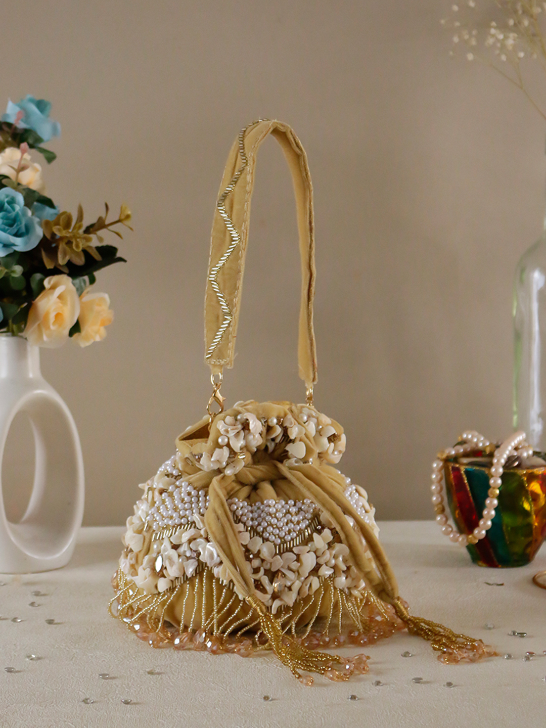 ✨ Golden Bloom Embellished Potli Bag ✨