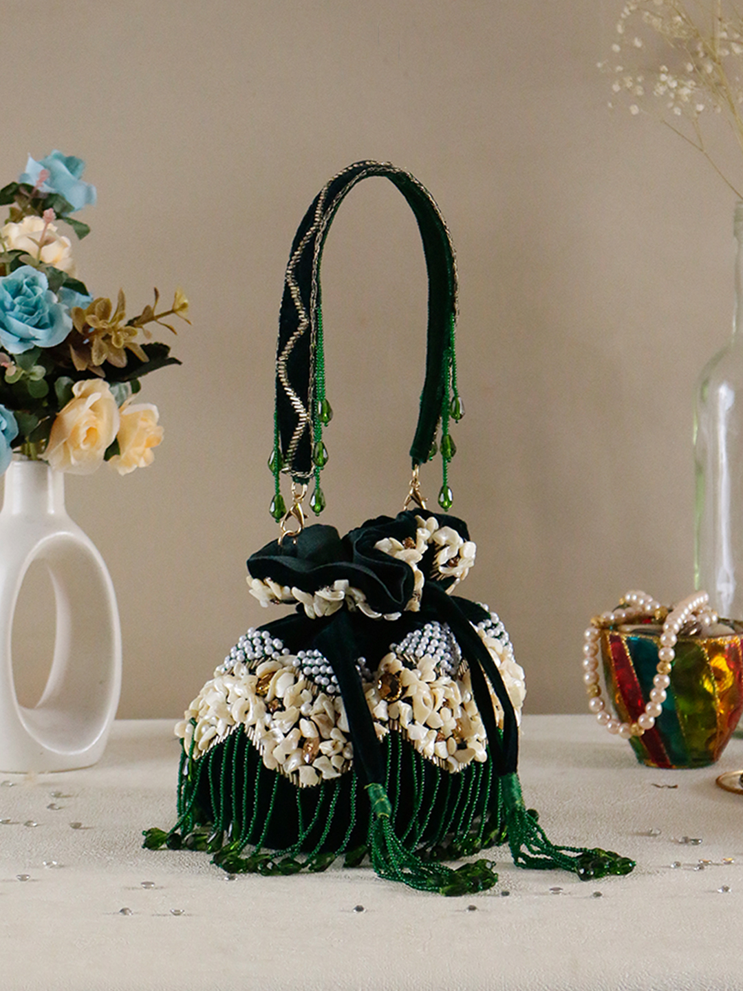 ✨ Golden Bloom Embellished Potli Bag ✨ - Image 4