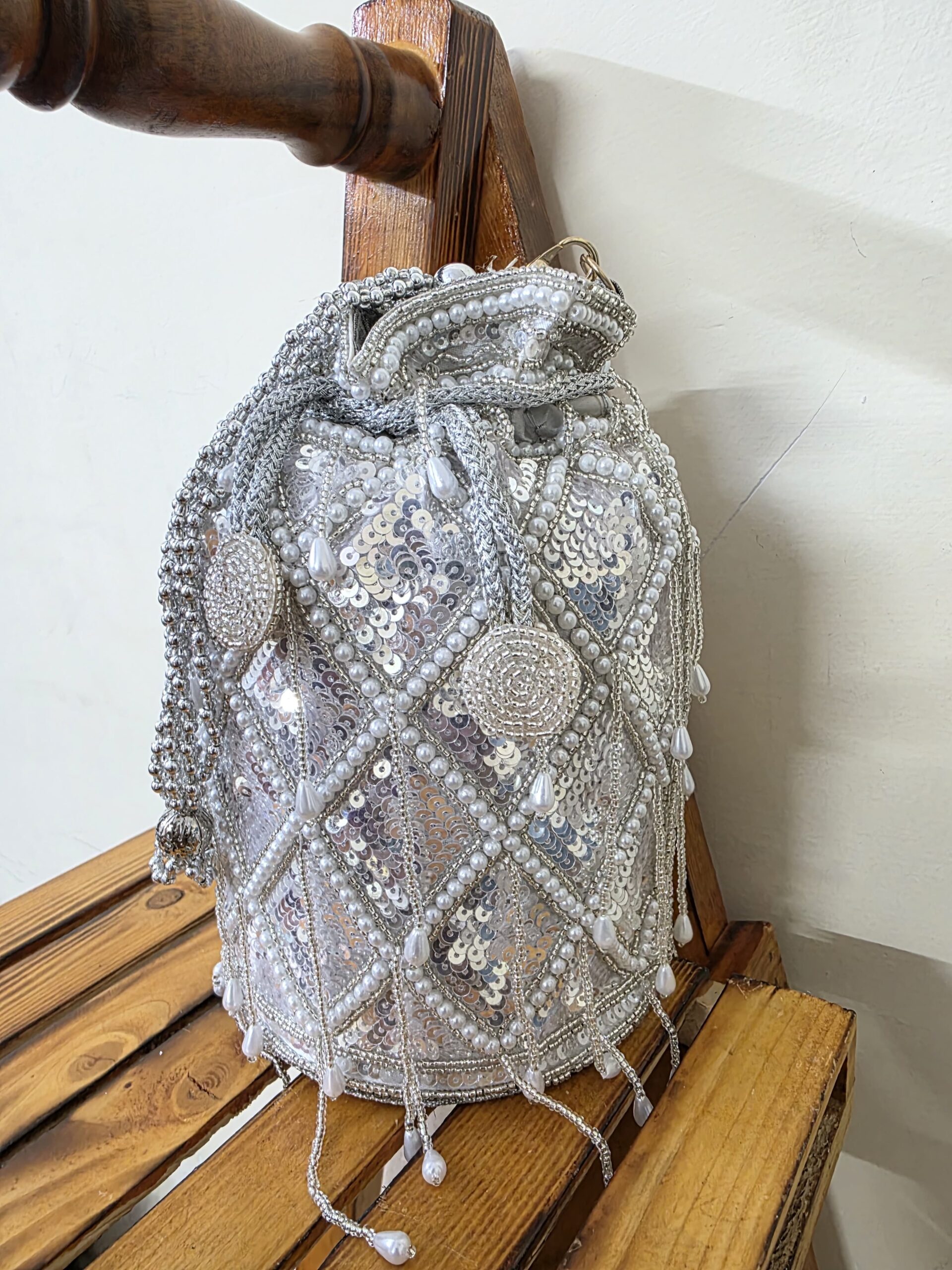 ✨ Silver Sequin Royal Potli Bag ✨