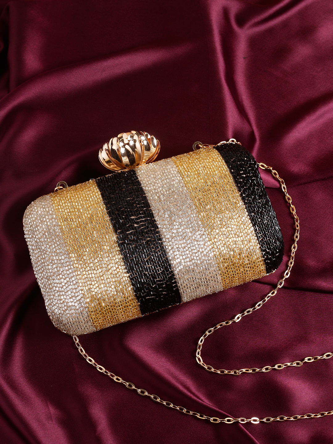 ✨ Glam Striped Beaded Clutch ✨
