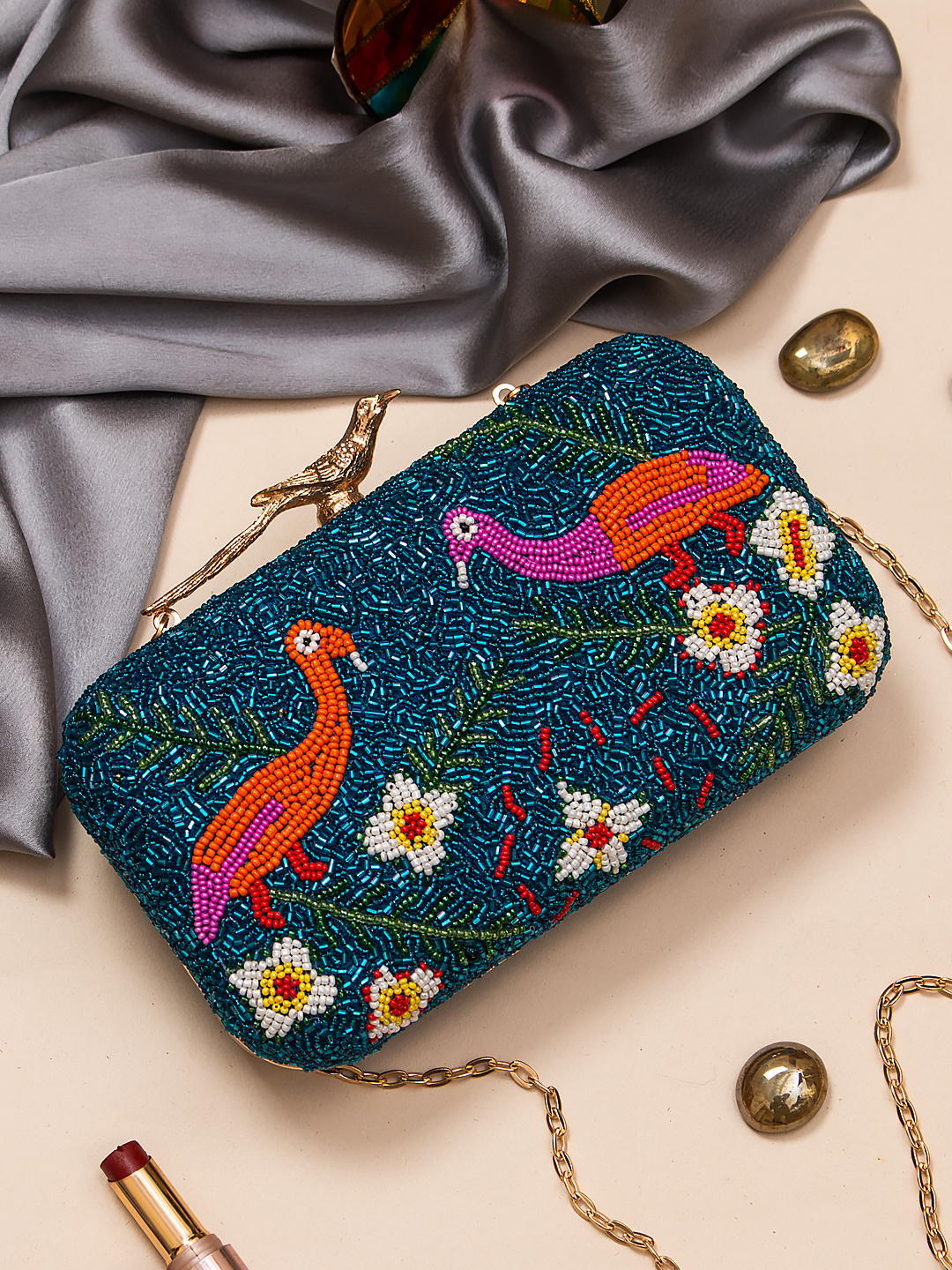 🦚 Vibrant Nature Embroidered Clutch 🦚