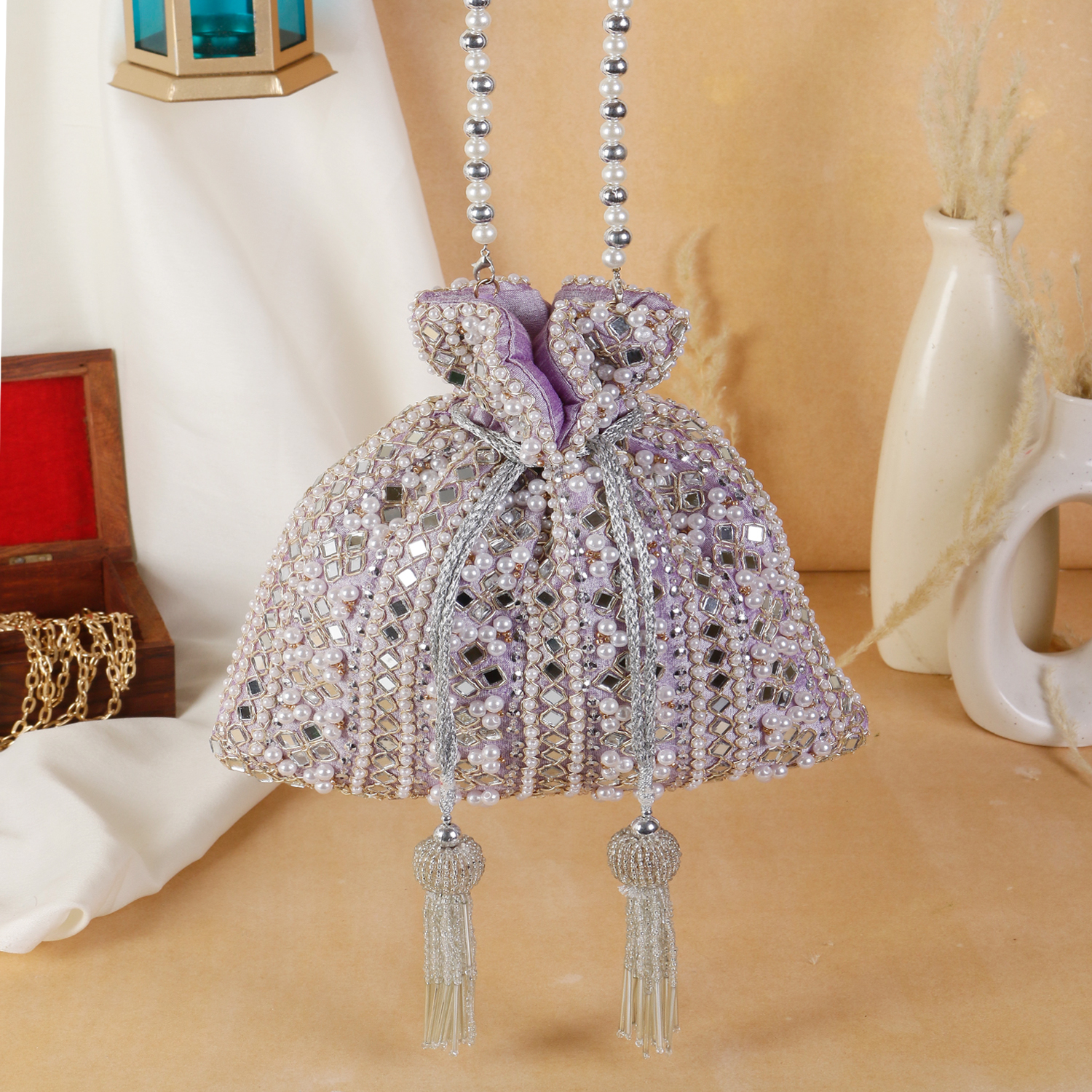 💜 Lavender Sparkle Beaded Potli Bag 💜