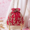 💖 Regal Red Zari Embroidered Potli Bag 💖