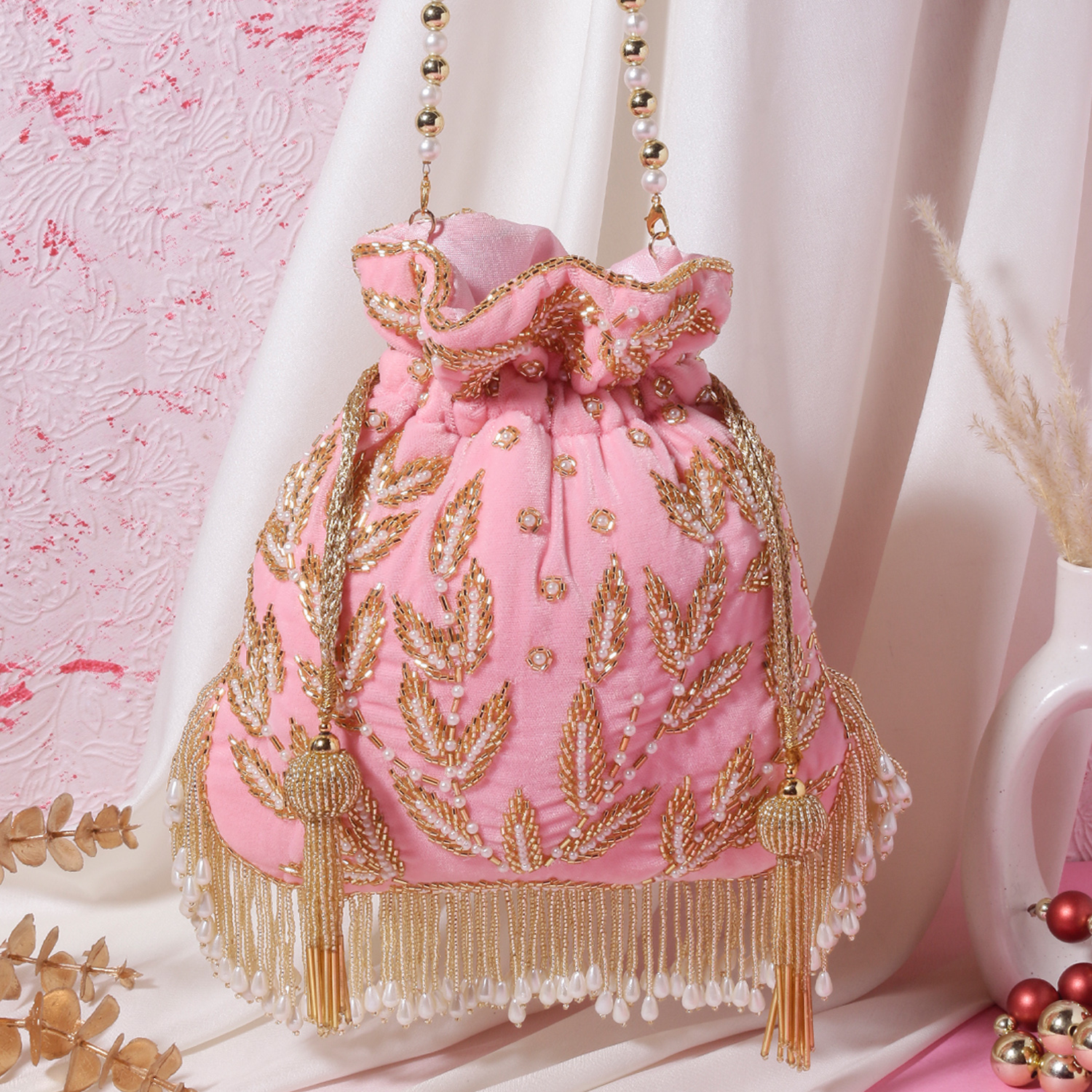 💖 Regal Red Zari Embroidered Potli Bag 💖 - Image 5