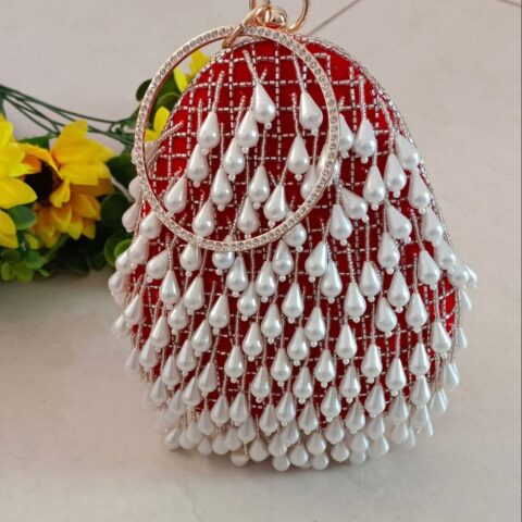 ❤️ Royal Red Pearl Drop Potli Bag ❤️