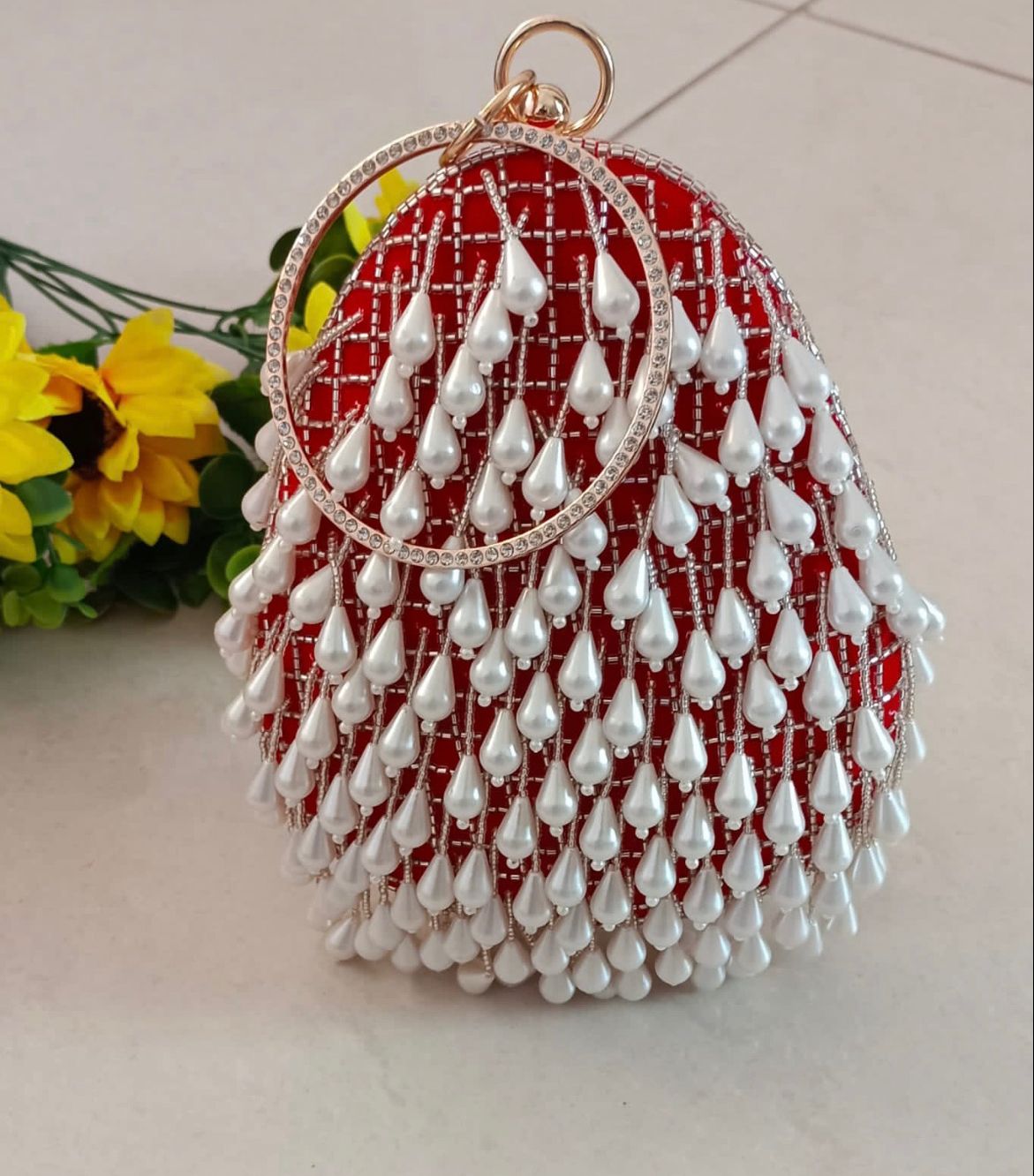 ❤️ Royal Red Pearl Drop Potli Bag ❤️