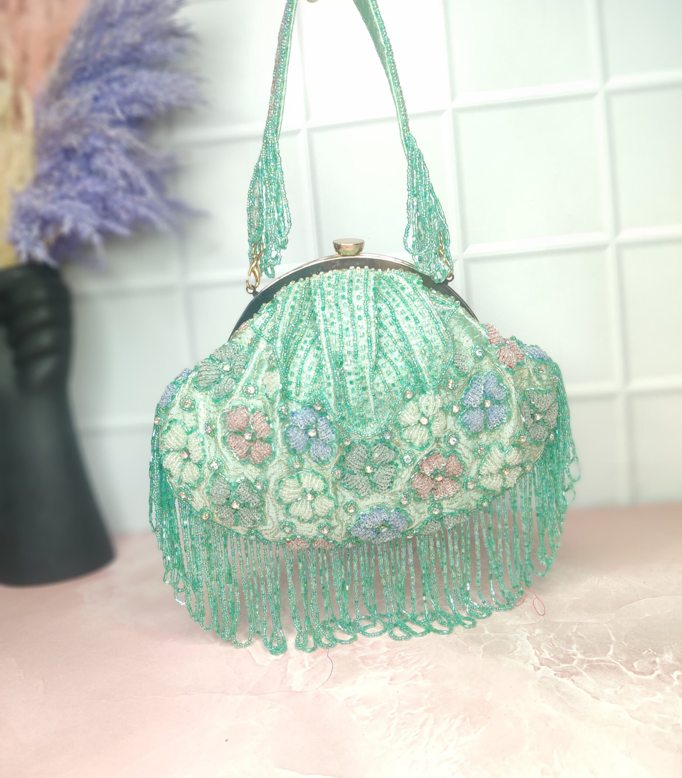 🌿 Pastel Bloom Beaded Potli Bag 🌿