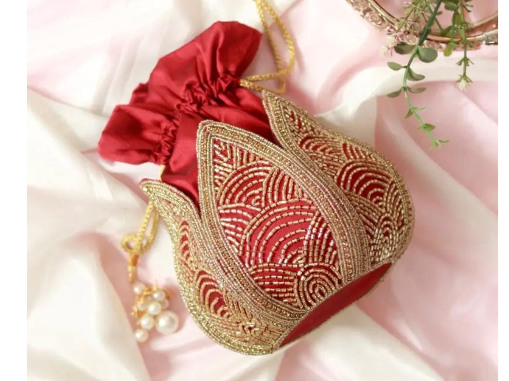 ❤️ Royal Red Zari Embellished Potli Bag ❤️